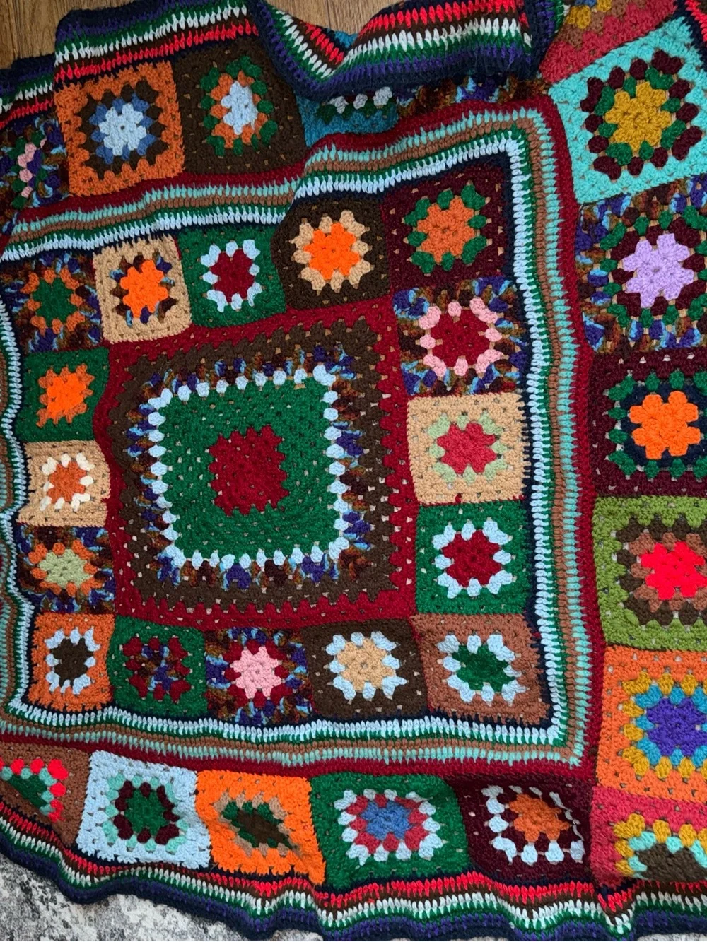 Granny square patchwork crochet Afghan blanket -handmade- multicolore 96”X 67”
